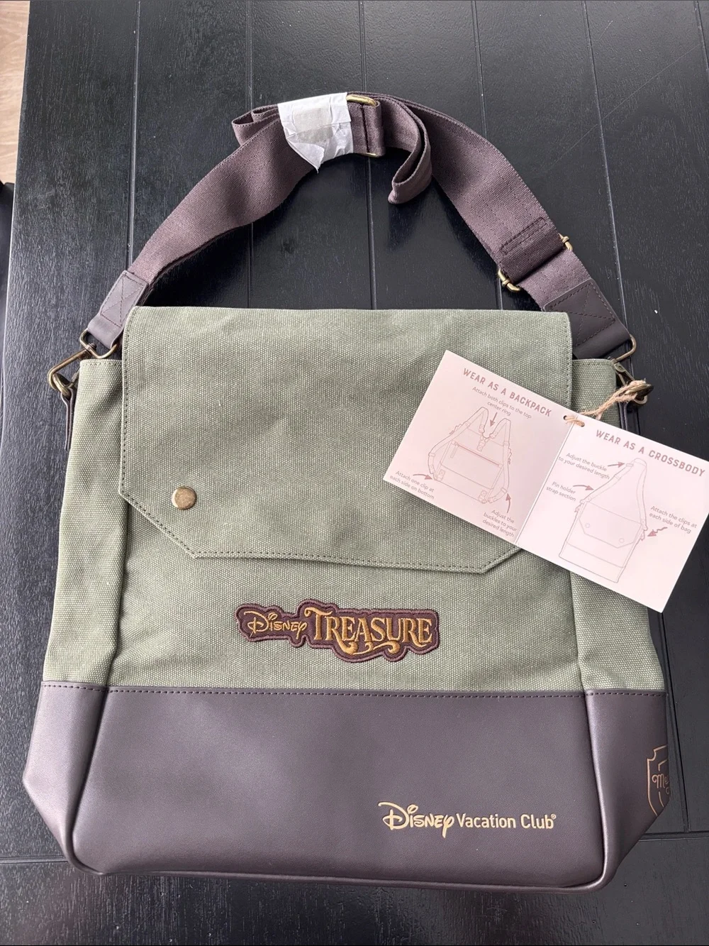 Disney Olive Green and Brown Convertible Backpack Purse